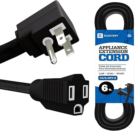 Heavy Duty Appliance Extension Cord, 14 AWG, 15A 125V 1875W, 3 Prong Flat Plug, ETL Listed, Short Power Extension Cable for Air Conditioner, Refrigerator, Microwave, Indoor Use, Black